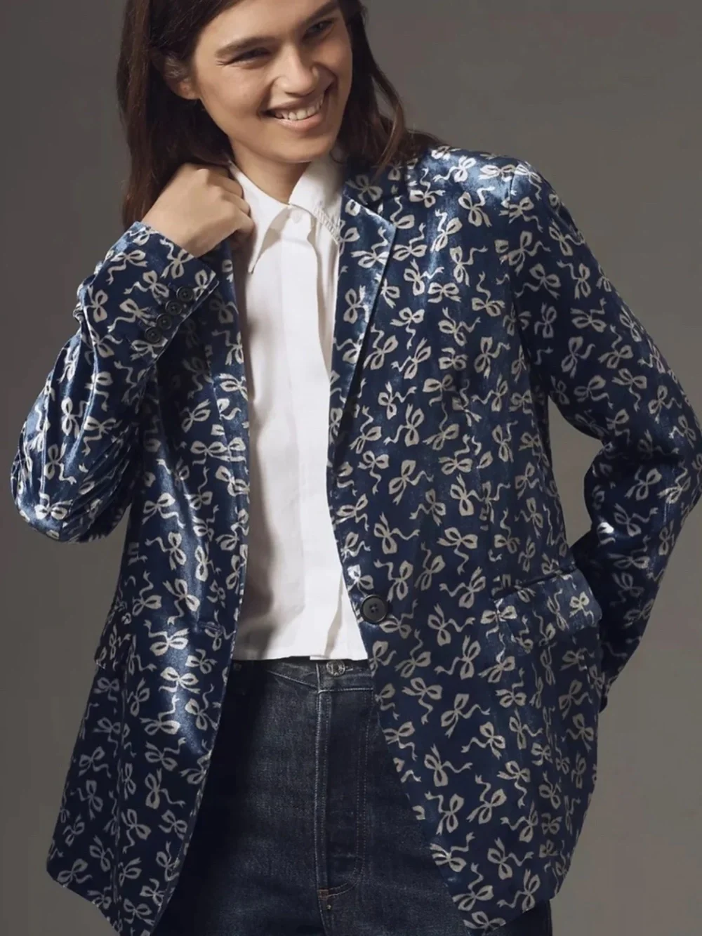 Anthropologie Maeve Tessie Blazer: Bow Print Velvet Edition